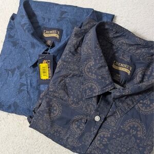 2 Pack! NEW! Cremieux Button Down Mens 2XB Blue Paisley Performance Stretch L/S
